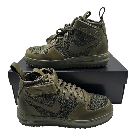 Nike Lunar Force 1 Flyknit Workboot Womens Sz 7 Olive Green Trainers Shoes Boots - Picture 1 of 11